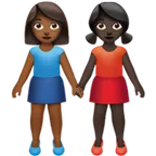 women holding hands: medium-dark skin tone, dark skin tone für Apple Plattform