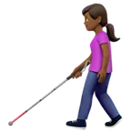 woman with white cane: medium-dark skin tone para la plataforma Apple