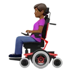 woman in motorized wheelchair: medium-dark skin tone สำหรับแพลตฟอร์ม Apple