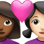 couple with heart: woman, woman, medium-dark skin tone, light skin tone for Apple platform