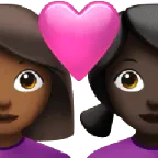 couple with heart: woman, woman, medium-dark skin tone, dark skin tone for Apple platform