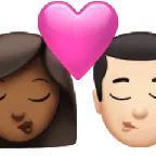kiss: woman, man, medium-dark skin tone, light skin tone for Apple platform