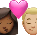 kiss: woman, man, medium-dark skin tone, medium-light skin tone for Apple platform