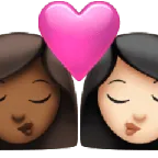 kiss: woman, woman, medium-dark skin tone, light skin tone para a plataforma Apple