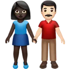 woman and man holding hands: dark skin tone, light skin tone for Apple platform