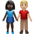 Apple dla platformy woman and man holding hands: dark skin tone, medium-light skin tone