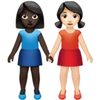 Apple dla platformy women holding hands: dark skin tone, light skin tone