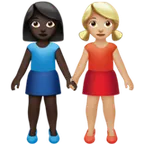 women holding hands: dark skin tone, medium-light skin tone für Apple Plattform