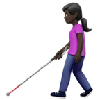 woman with white cane: dark skin tone para la plataforma Apple