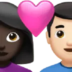 couple with heart: woman, man, dark skin tone, light skin tone para a plataforma Apple