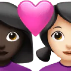 couple with heart: woman, woman, dark skin tone, light skin tone for Apple platform