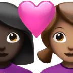 couple with heart: woman, woman, dark skin tone, medium skin tone para a plataforma Apple