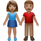 woman and man holding hands: medium skin tone untuk platform Apple