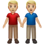 men holding hands: medium-light skin tone untuk platform Apple