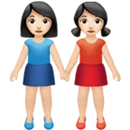 women holding hands: light skin tone لمنصة Apple