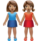 women holding hands: medium skin tone untuk platform Apple