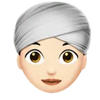 woman wearing turban: light skin tone untuk platform Apple