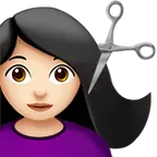 woman getting haircut: light skin tone for Apple platform