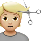 Apple dla platformy person getting haircut: medium-light skin tone