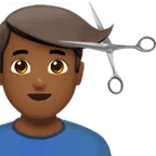 man getting haircut: medium-dark skin tone untuk platform Apple