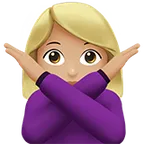 woman gesturing NO: medium-light skin tone para a plataforma Apple