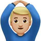 man gesturing OK: medium-light skin tone for Apple platform