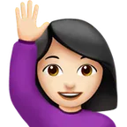 Apple dla platformy woman raising hand: light skin tone