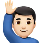 man raising hand: light skin tone for Apple platform