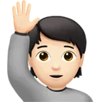 person raising hand: light skin tone لمنصة Apple