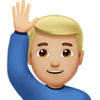 man raising hand: medium-light skin tone สำหรับแพลตฟอร์ม Apple