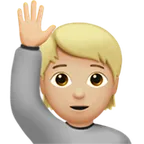 person raising hand: medium-light skin tone per la piattaforma Apple