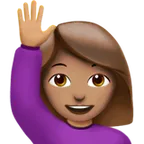 Apple platformu için woman raising hand: medium skin tone