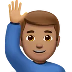 man raising hand: medium skin tone для платформы Apple