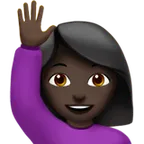 woman raising hand: dark skin tone untuk platform Apple