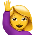 woman raising hand untuk platform Apple