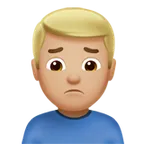 man frowning: medium-light skin tone untuk platform Apple