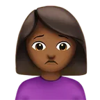 woman frowning: medium-dark skin tone untuk platform Apple