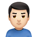 man pouting: light skin tone for Apple platform