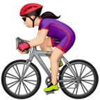 woman biking: light skin tone til Apple platform