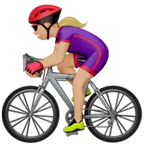 Apple dla platformy woman biking: medium-light skin tone