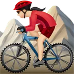 woman mountain biking: light skin tone til Apple platform