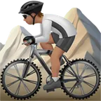 person mountain biking: medium skin tone untuk platform Apple