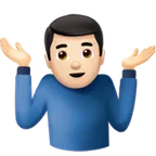 man shrugging: light skin tone untuk platform Apple