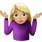 woman shrugging: medium-light skin tone สำหรับแพลตฟอร์ม Apple