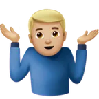 man shrugging: medium-light skin tone til Apple platform