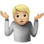 person shrugging: medium-light skin tone สำหรับแพลตฟอร์ม Apple