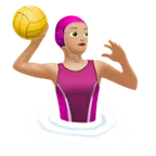 woman playing water polo: medium-light skin tone voor Apple platform