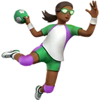 woman playing handball: medium-dark skin tone for Apple platform