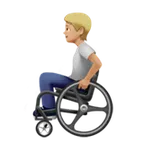 person in manual wheelchair: medium-light skin tone สำหรับแพลตฟอร์ม Apple