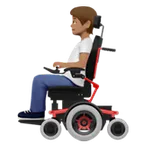 person in motorized wheelchair: medium skin tone pentru platforma Apple